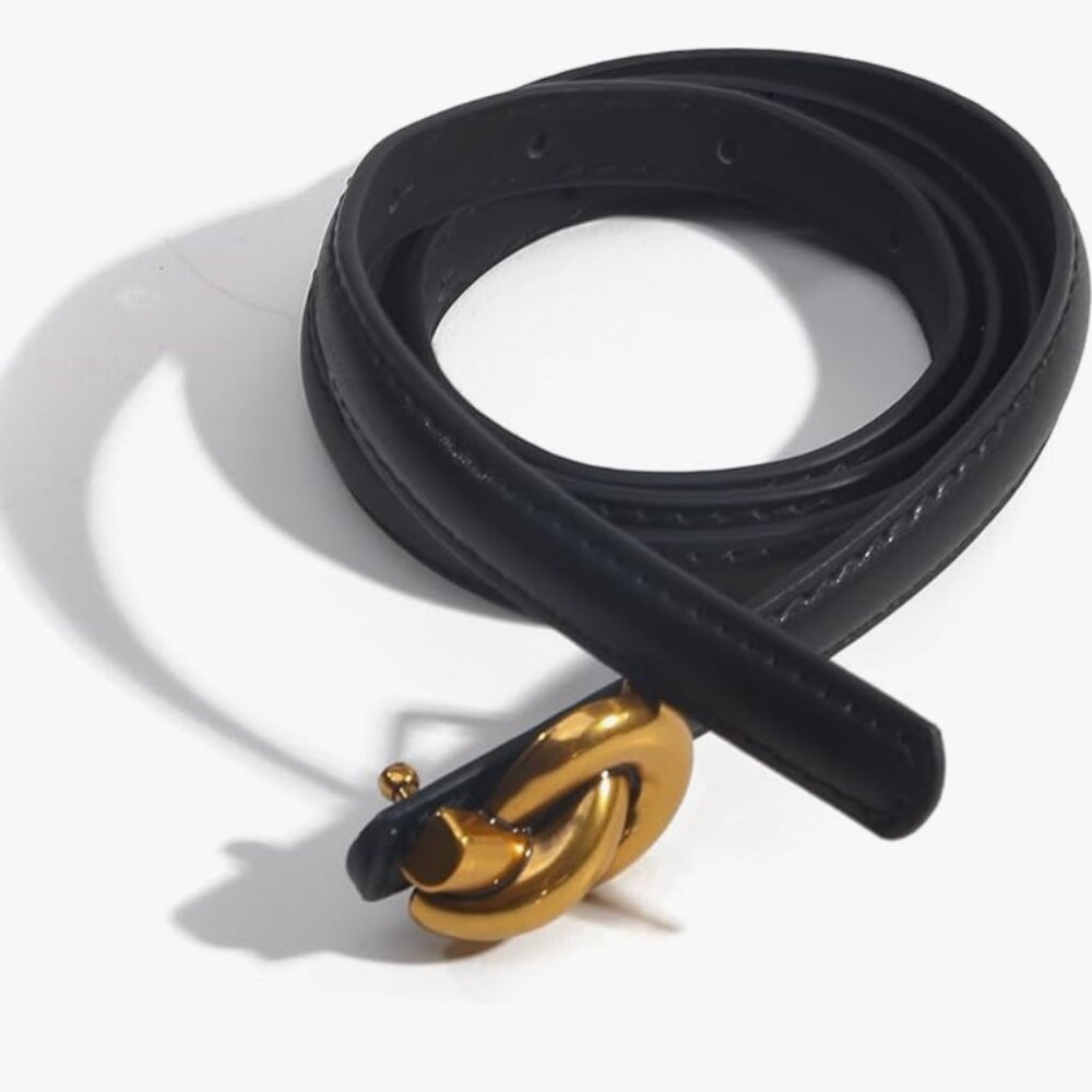 Metal Knot Buckle Skinny Waist Belt for Pants / Jeans / Dresses | Women - Picture 5 of 12